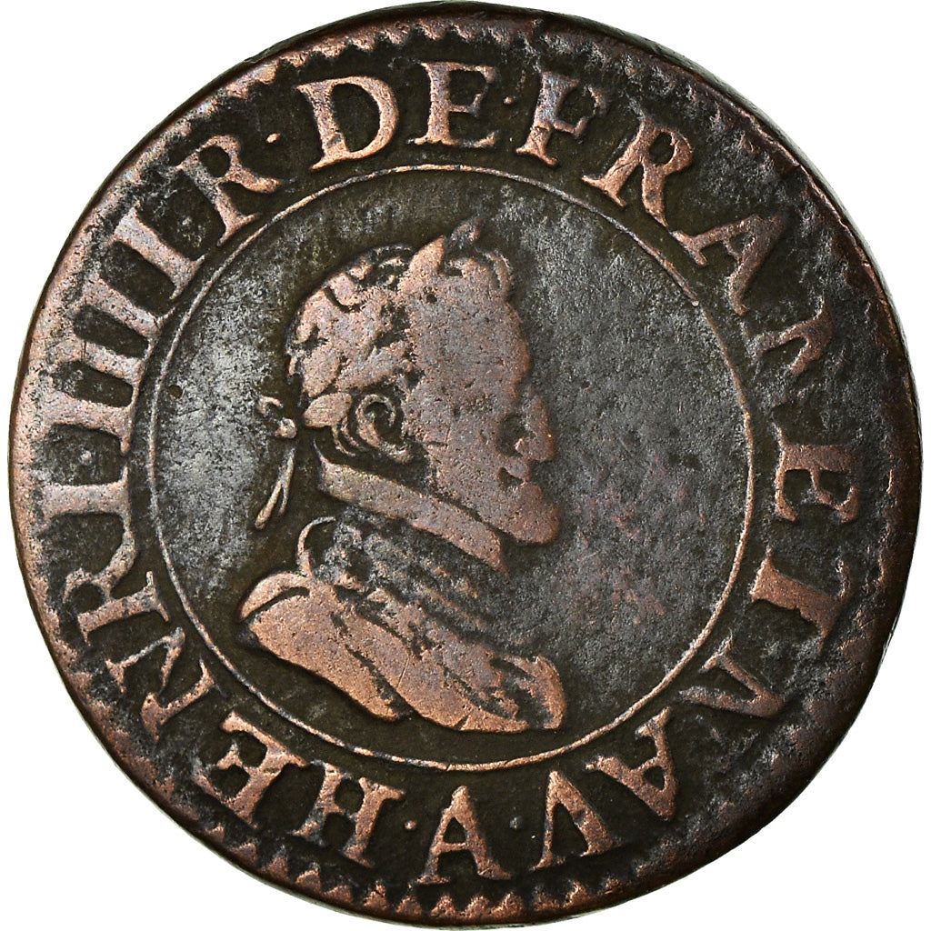 Coin, France, Henri IV, Double Tournois, 1606, Paris, VF(30-35), Copper