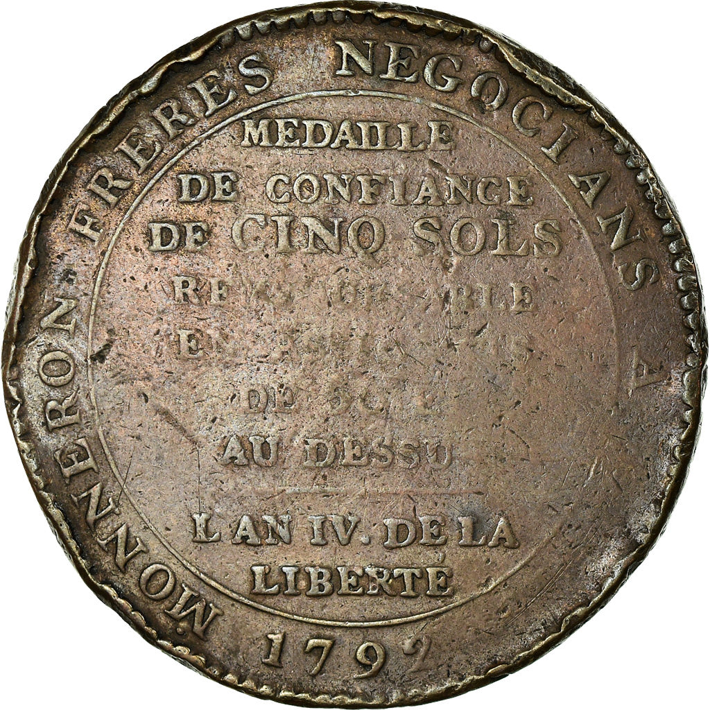Monnaie, France, Monneron, 5 Sols, 1792, Paris, TB, Bronze