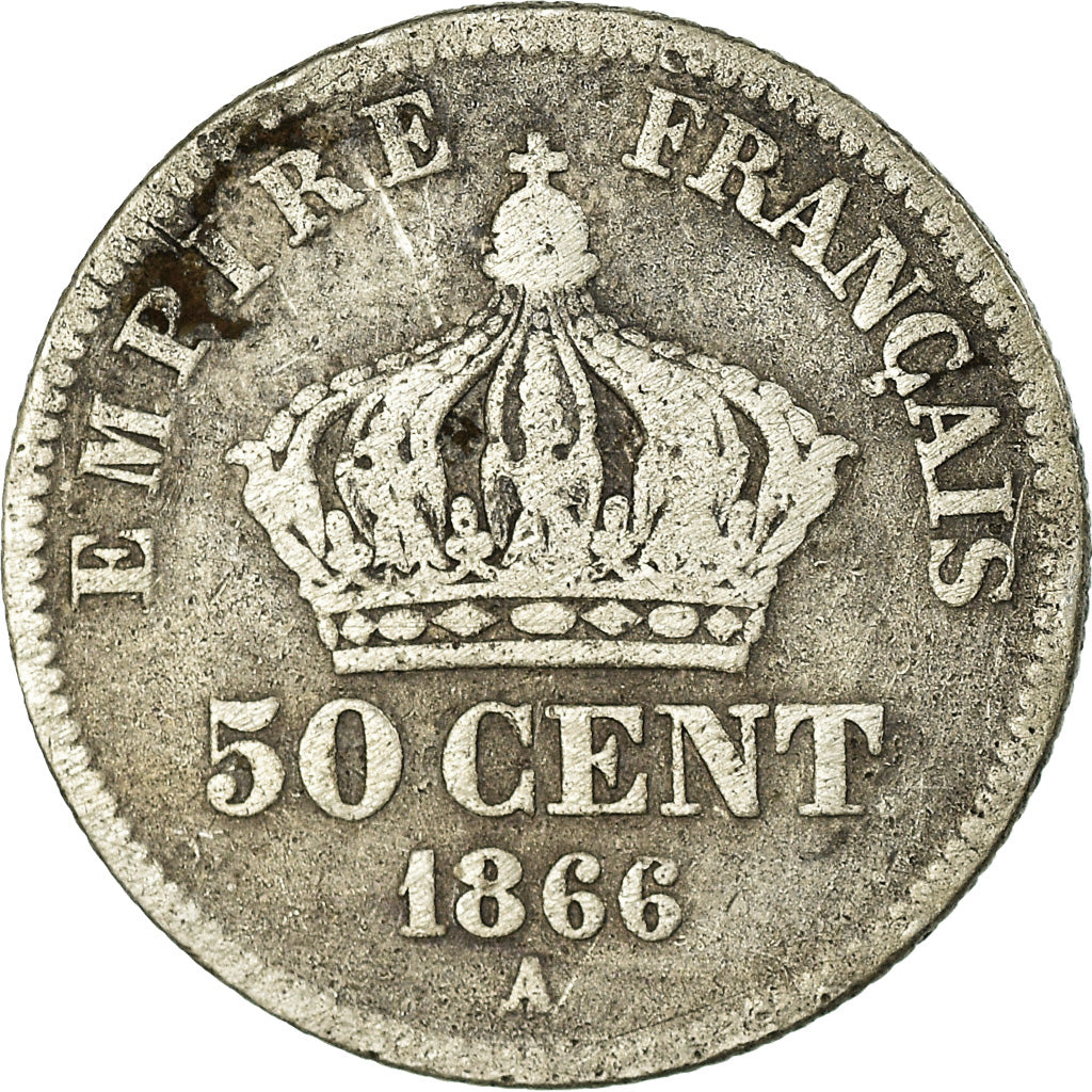 Monnaie, France, Napoleon III, Napoléon III, 50 Centimes, 1866, Paris, B+