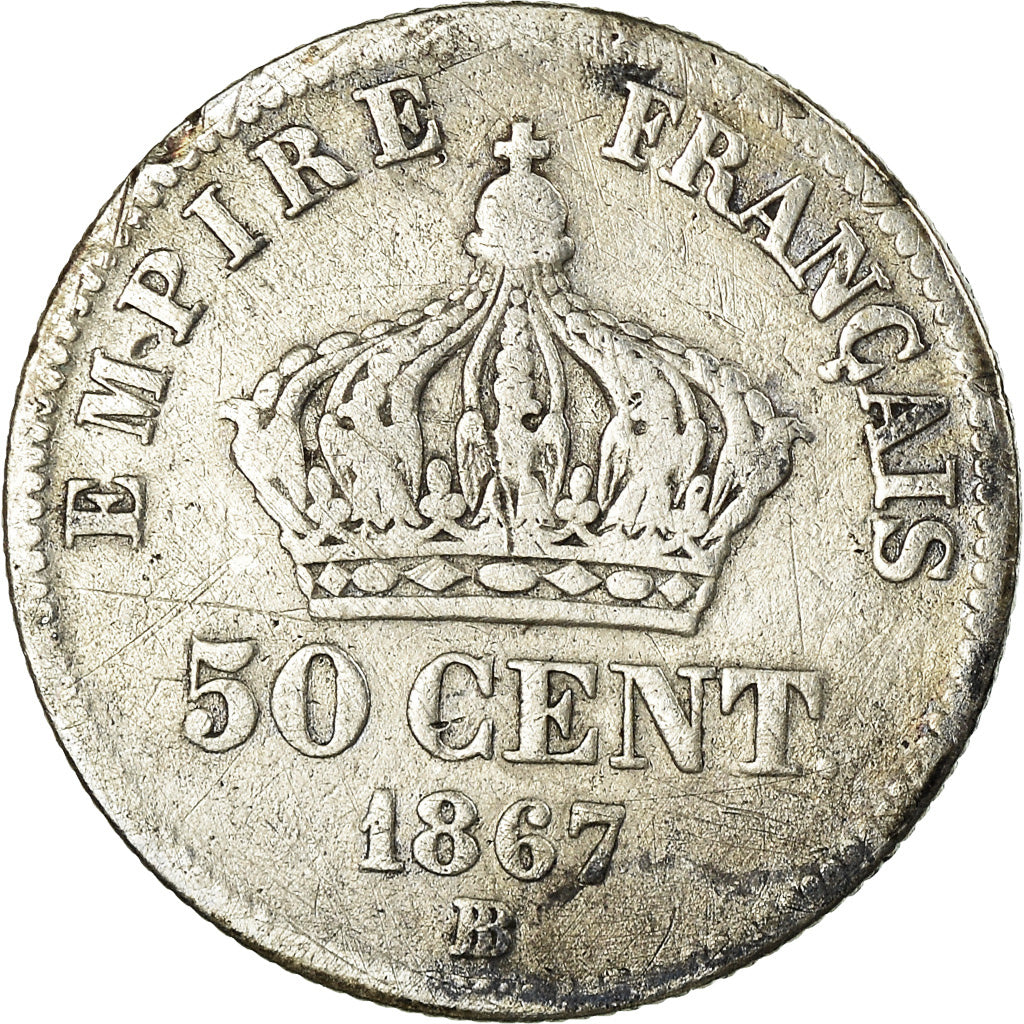 Munten, Frankrijk, Napoleon III, Napoléon III, 50 Centimes, 1867, Strasbourg