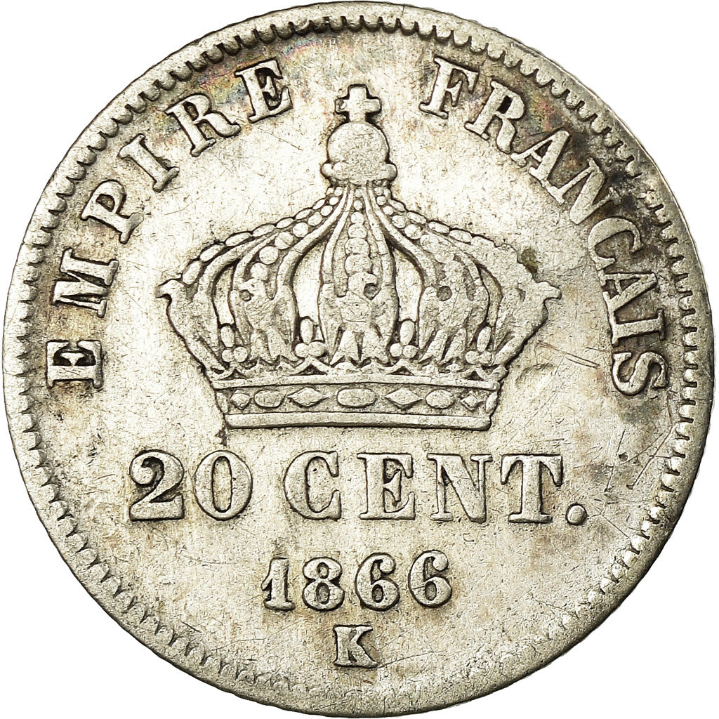 Moneda, Francia, Napoleon III, Napoléon III, 20 Centimes, 1866, Bordeaux, MBC