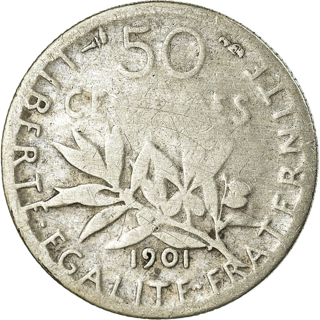 Coin, France, Semeuse, 50 Centimes, 1901, Paris, VG(8-10), Silver, KM:854
