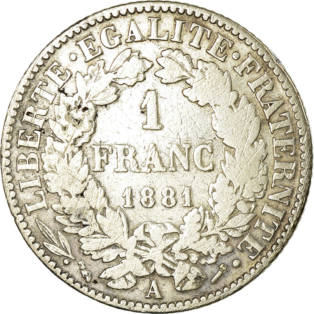 Monnaie, France, Cérès, Franc, 1881, Paris, TB, Argent, Gadoury:465a, KM:822.1