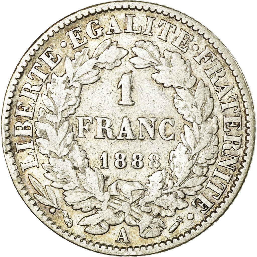 Coin, France, Cérès, Franc, 1888, Paris, VF(30-35), Silver, KM:822.1