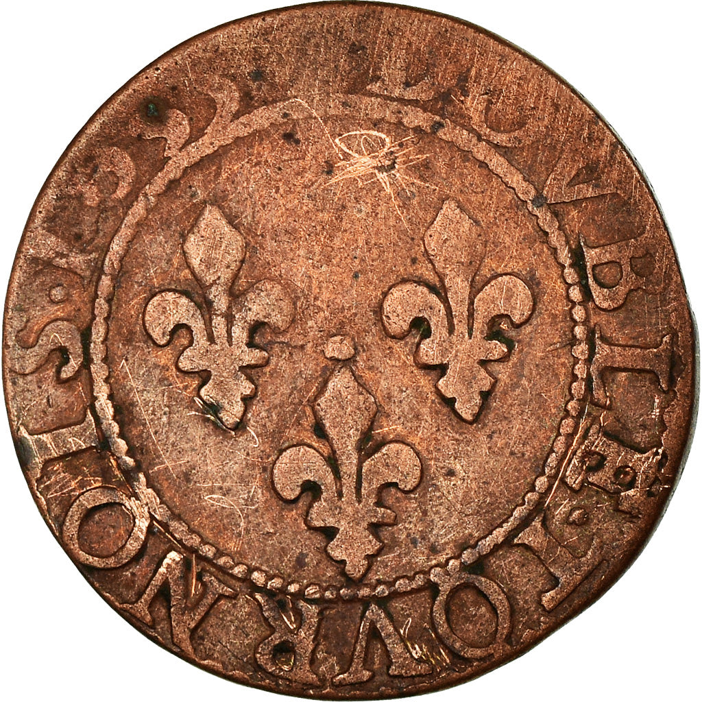 Moeda, França, Louis XIII, Double tournois, buste juvénile au col fraisé