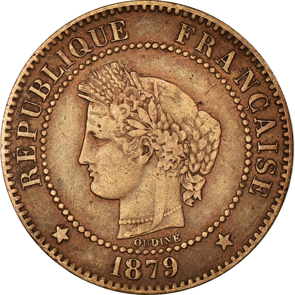 Moneta, Francia, Cérès, 2 Centimes, 1879, Paris, BB, Bronzo, KM:827.1, Le