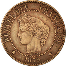 Moneta, Francia, Cérès, 2 Centimes, 1879, Paris, BB, Bronzo, KM:827.1, Le