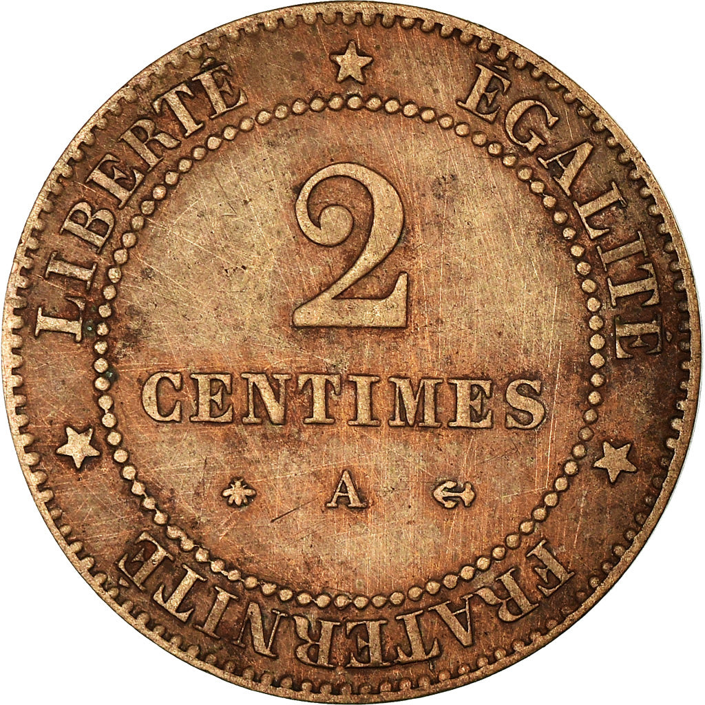 Moneta, Francia, Cérès, 2 Centimes, 1879, Paris, BB, Bronzo, KM:827.1, Le