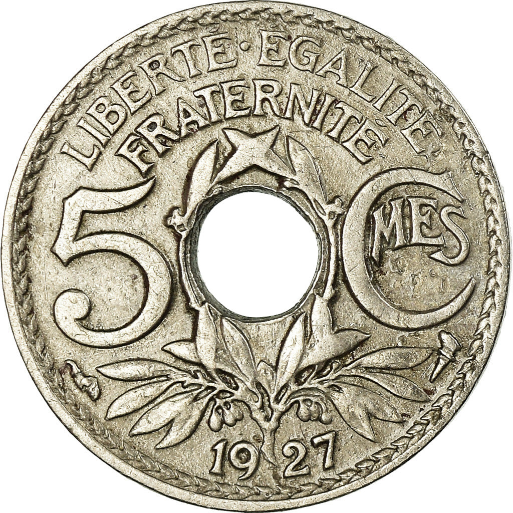 Moneta, Francja, Lindauer, 5 Centimes, 1927, AU(50-53), Miedź-Nikiel, KM:875