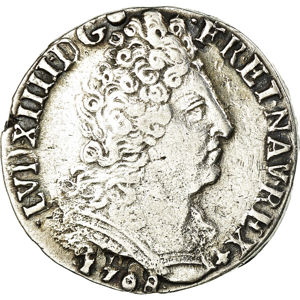Münze, Frankreich, Louis XIV, 20 Sols aux insignes, 1/4 Ecu, 1708, Nantes, SS