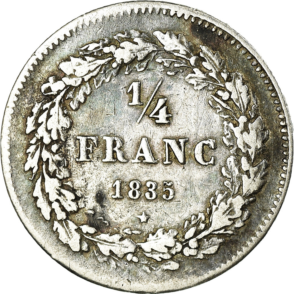 Moneda, Bélgica, Leopold I, 1/4 Franc, 1835, Brussels, MBC, Plata, KM:8