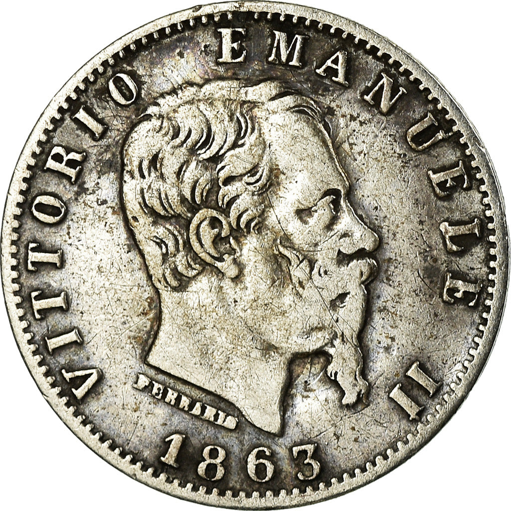 Coin, Italy, Vittorio Emanuele II, 20 Centesimi, 1863, Milan, VF(30-35), Silver