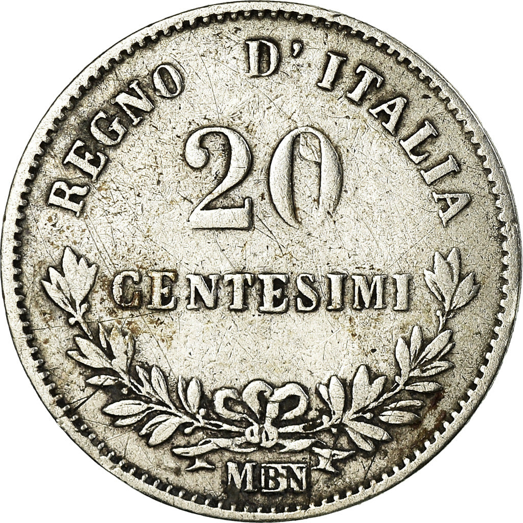 Coin, Italy, Vittorio Emanuele II, 20 Centesimi, 1863, Milan, VF(30-35), Silver