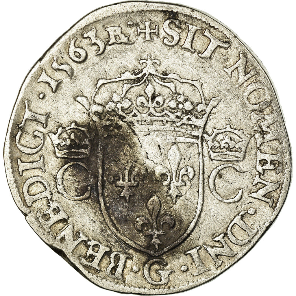 Coin, France, Charles IX, Teston, 1563, Poitiers, Rare, VF(30-35), Silver