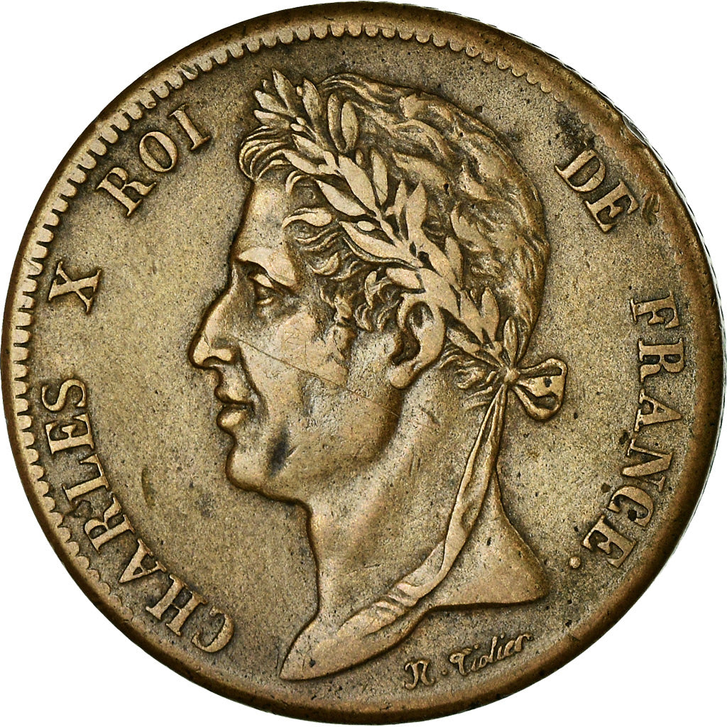 Coin, FRENCH COLONIES, Charles X, 5 Centimes, 1828, Paris, EF(40-45), Bronze