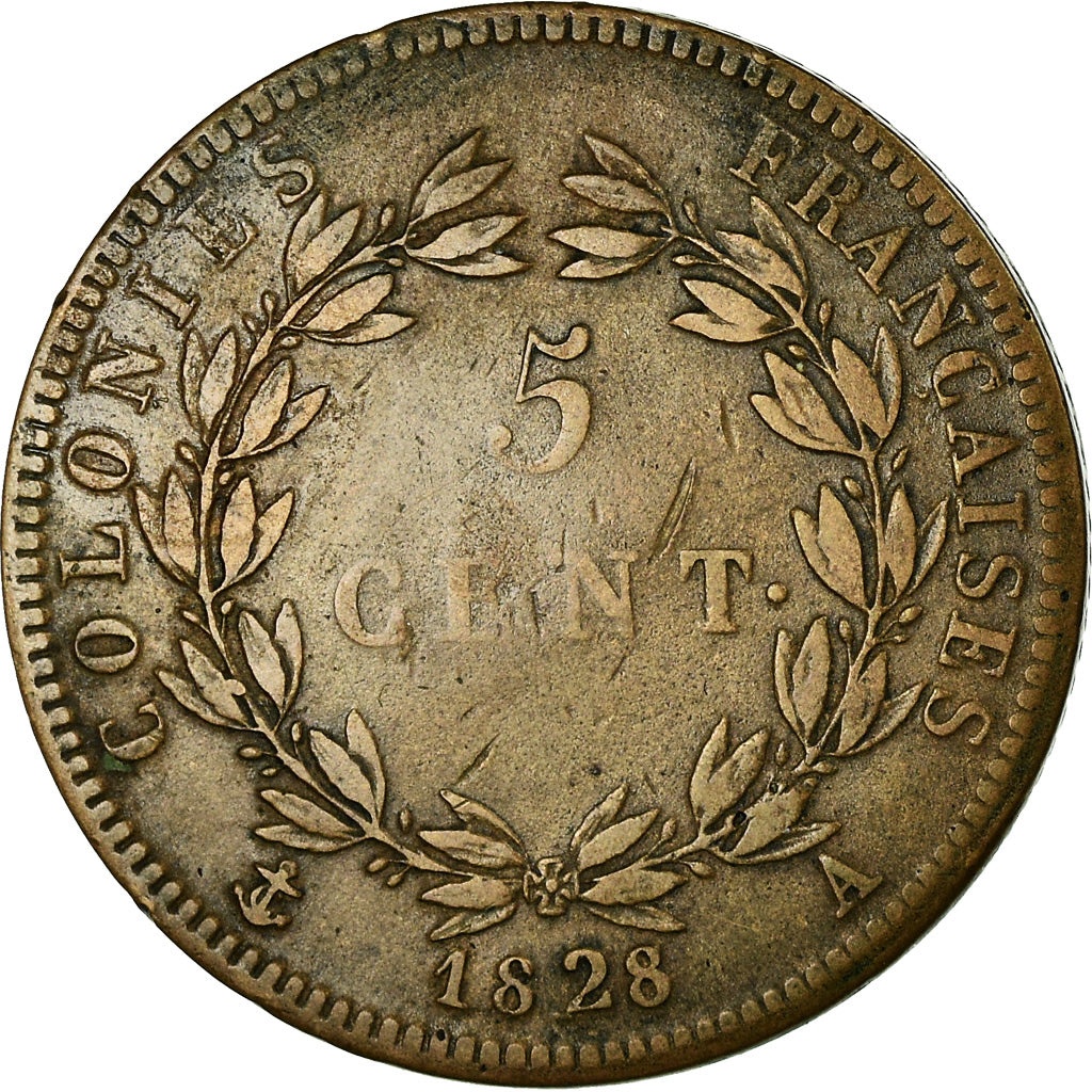 Coin, FRENCH COLONIES, Charles X, 5 Centimes, 1828, Paris, EF(40-45), Bronze