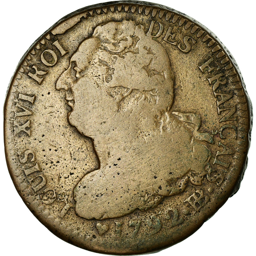 Monnaie, France, Louis XVI, 2 Sols, 1792, Strasbourg, TB, Bronze, Gadoury:24