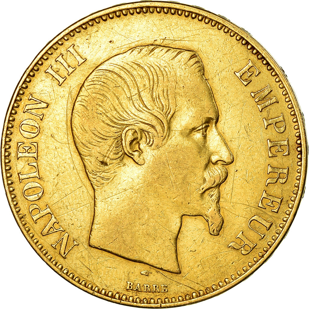 Moneta, Francia, Napoleon III, 100 Francs, 1855, Paris, BB, Oro, KM:786.1