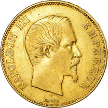 Moneta, Francia, Napoleon III, 100 Francs, 1855, Paris, BB, Oro, KM:786.1