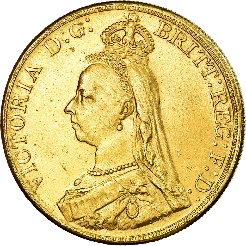 Moneda, Gran Bretaña, Victoria, 5 Pounds, 1887, London, MBC+, Oro, KM:769