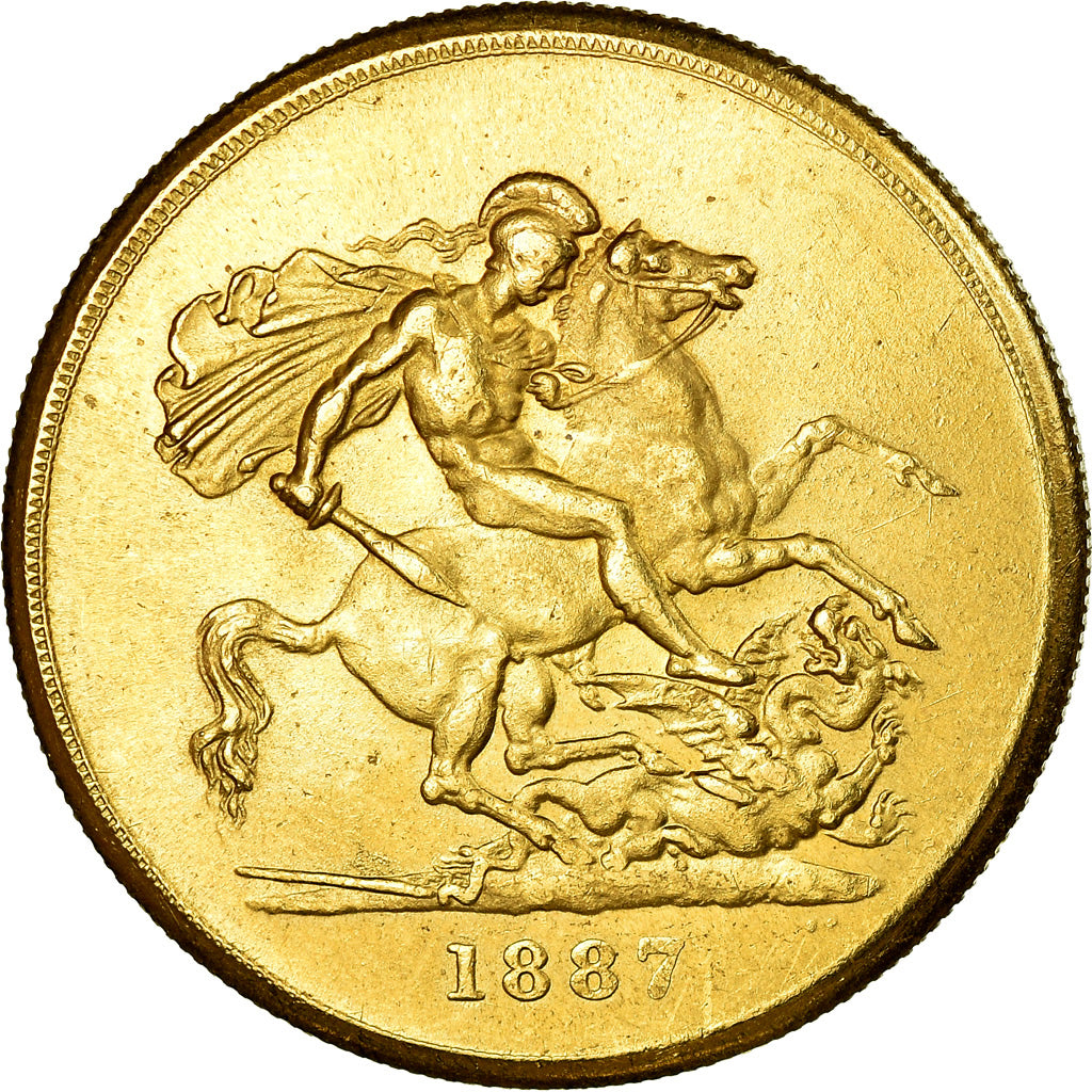 Moneda, Gran Bretaña, Victoria, 5 Pounds, 1887, London, MBC+, Oro, KM:769