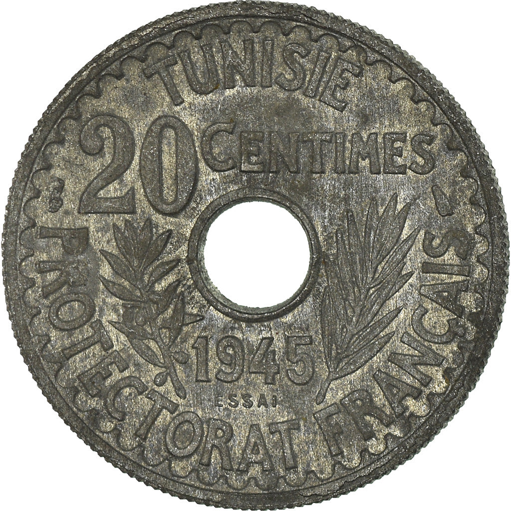 Monnaie, Tunisie, Muhammad al-Amin Bey, 20 Centimes, AH 1364/1945, Paris, ESSAI