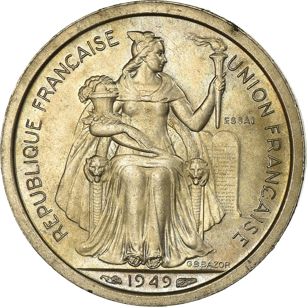 Coin, New Caledonia, Franc, 1949, Paris, ESSAI, MS(60-62), Copper-nickel, KM:E8