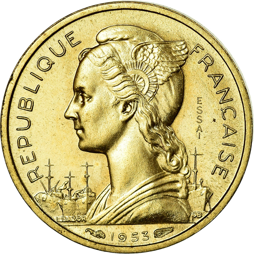 Coin, Madagascar, 10 Francs, 1953, Paris, ESSAI, MS(64), Aluminum-Bronze, KM:E4