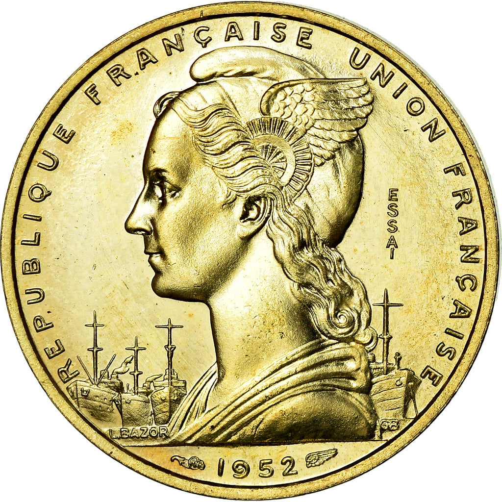 Coin, French Somaliland, 20 Francs, 1952, Paris, ESSAI, MS(64), Aluminum-Bronze