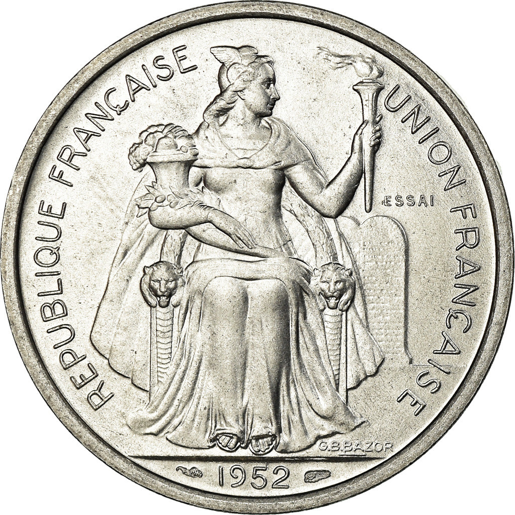 Munten, FRANS OCEANIE, 5 Francs, 1952, Paris, FDC, Aluminium, KM:E10