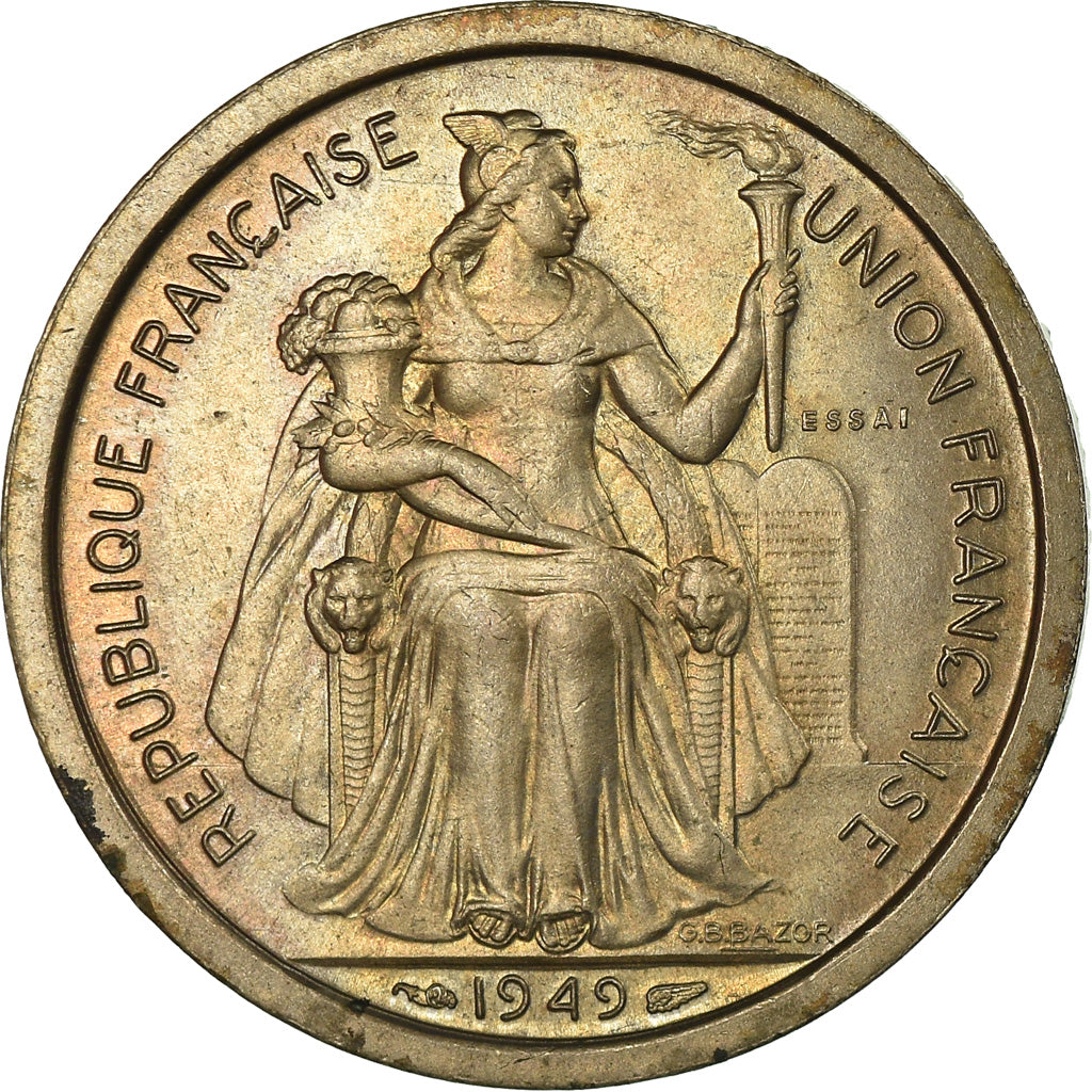 Munten, FRANS OCEANIE, 2 Francs, 1949, Paris, ESSAI, UNC-, Copper-nickel, KM:E9