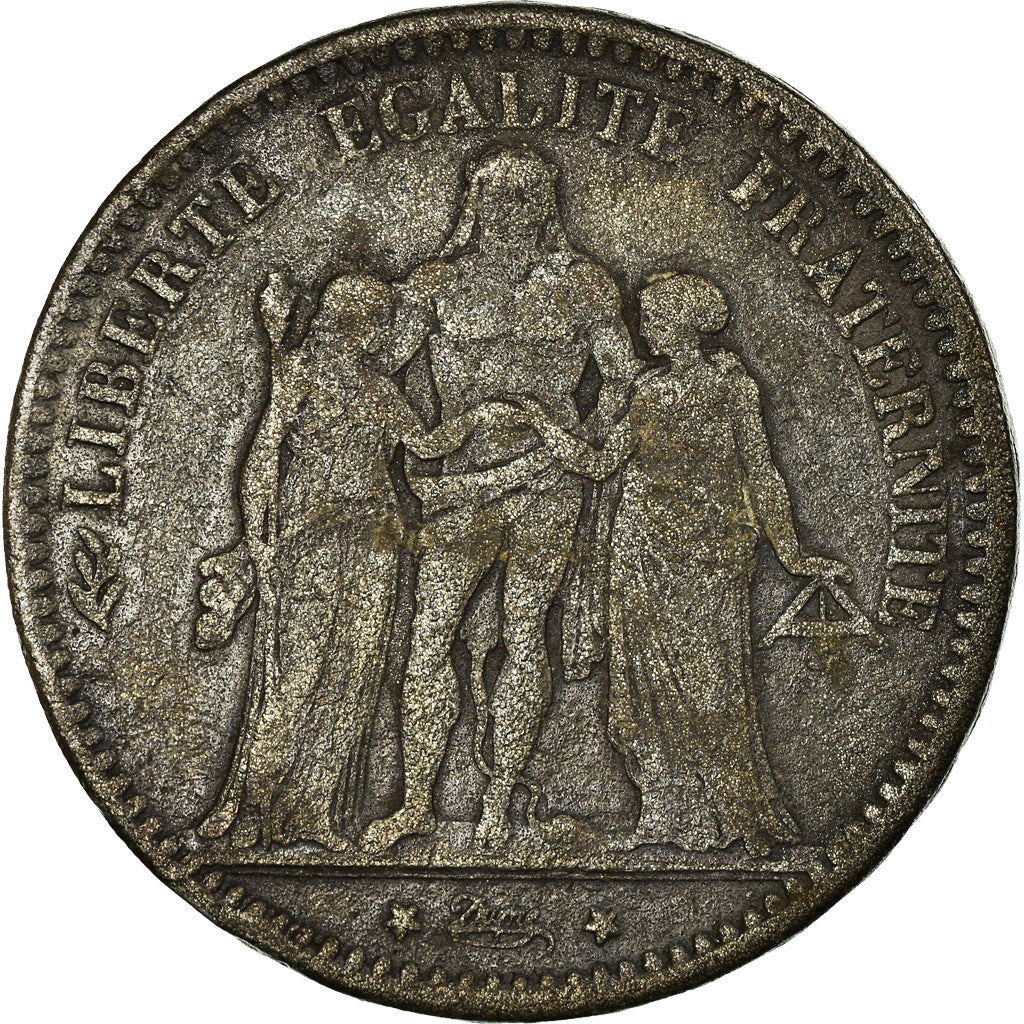 Coin, France, Hercule, 5 Francs, 1877, Paris, Contemporary forgery in tin