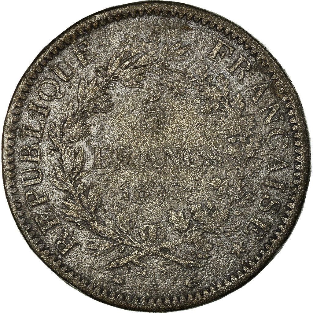 Coin, France, Hercule, 5 Francs, 1877, Paris, Contemporary forgery in tin