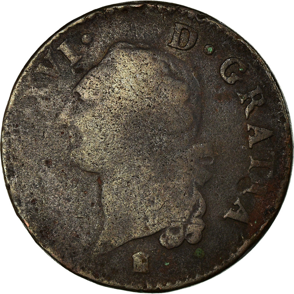 Moneta, Francja, Louis XVI, Sol ou sou, Sol, 1787, Bordeaux, F(12-15), Miedź