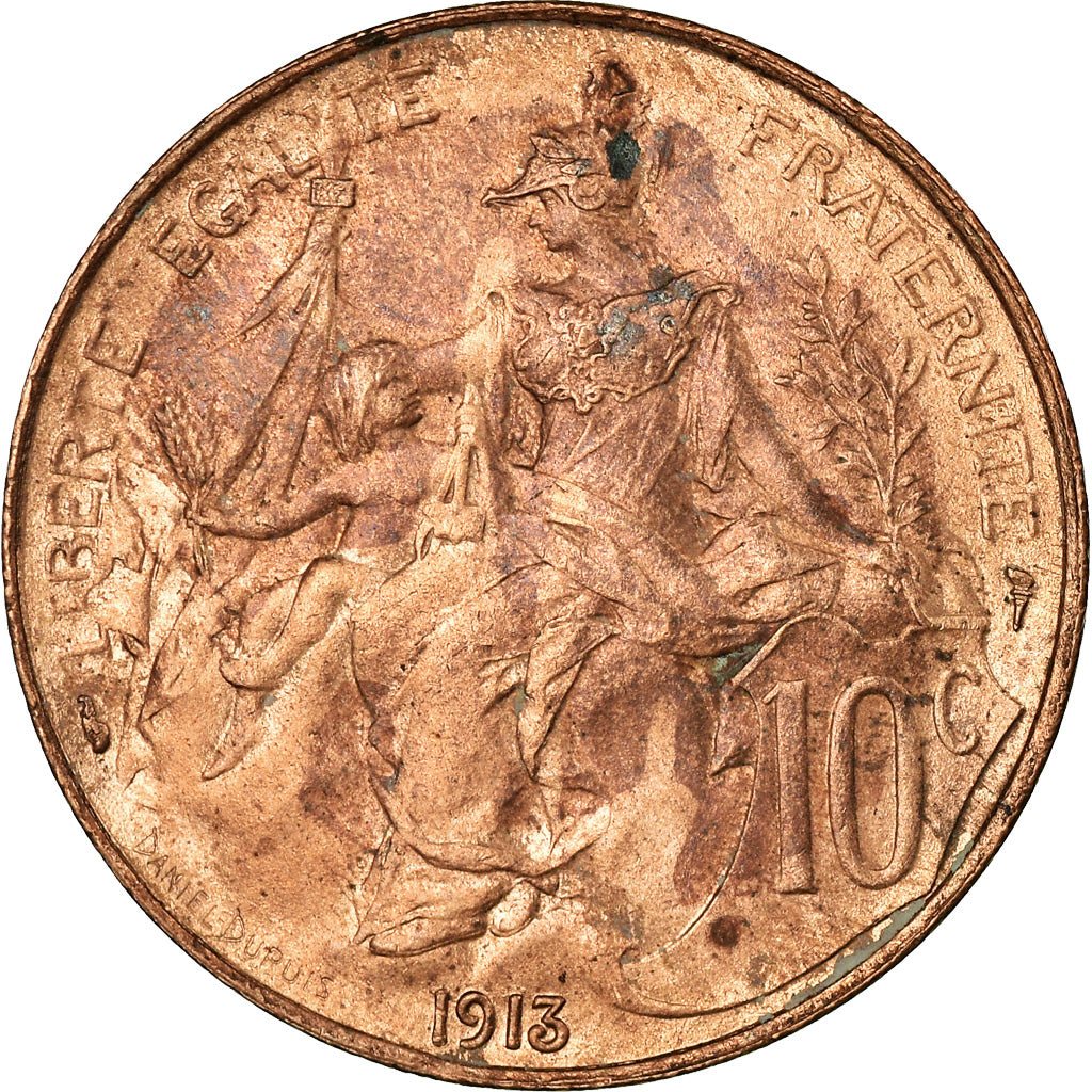 Moneta, Francja, Dupuis, 10 Centimes, 1913, Paris, AU(55-58), Bronze, KM:843