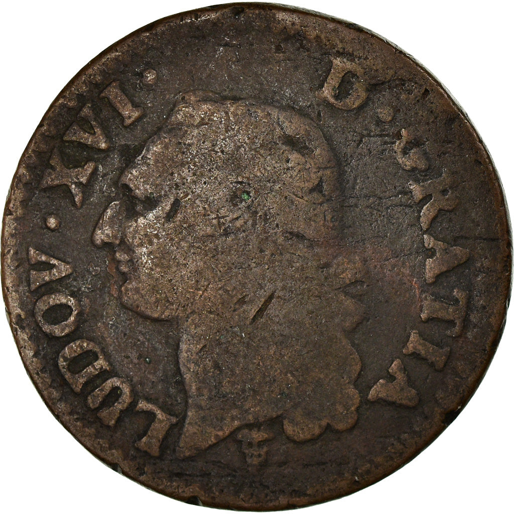 Moneta, Francia, Louis XVI, Sol ou sou, Sol, 1790, Bordeaux, B+, Rame, KM:578.8
