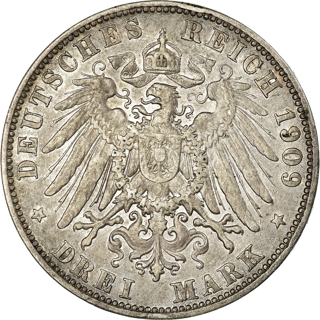 Moneda, Estados alemanes, SAXONY-ALBERTINE, Friedrich August III, 3 Mark, 1909