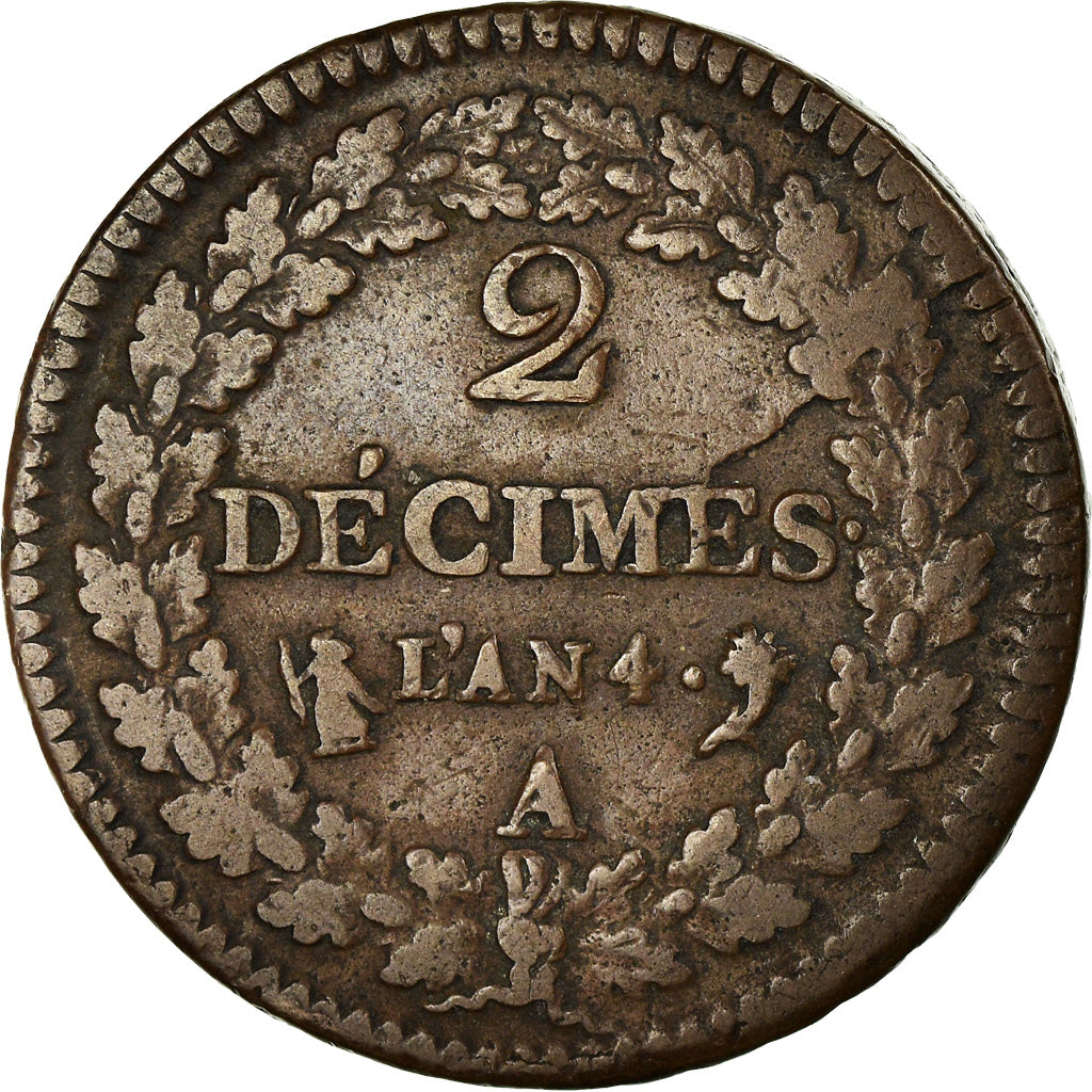 Monnaie, France, Dupré, 2 Décimes, AN 4, Paris, TB+, Bronze, Gadoury:300