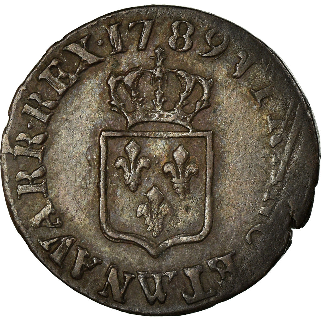 Moneta, Francia, Louis XVI, Liard, Liard, 1789, Lille, BB+, Rame, KM:585.14