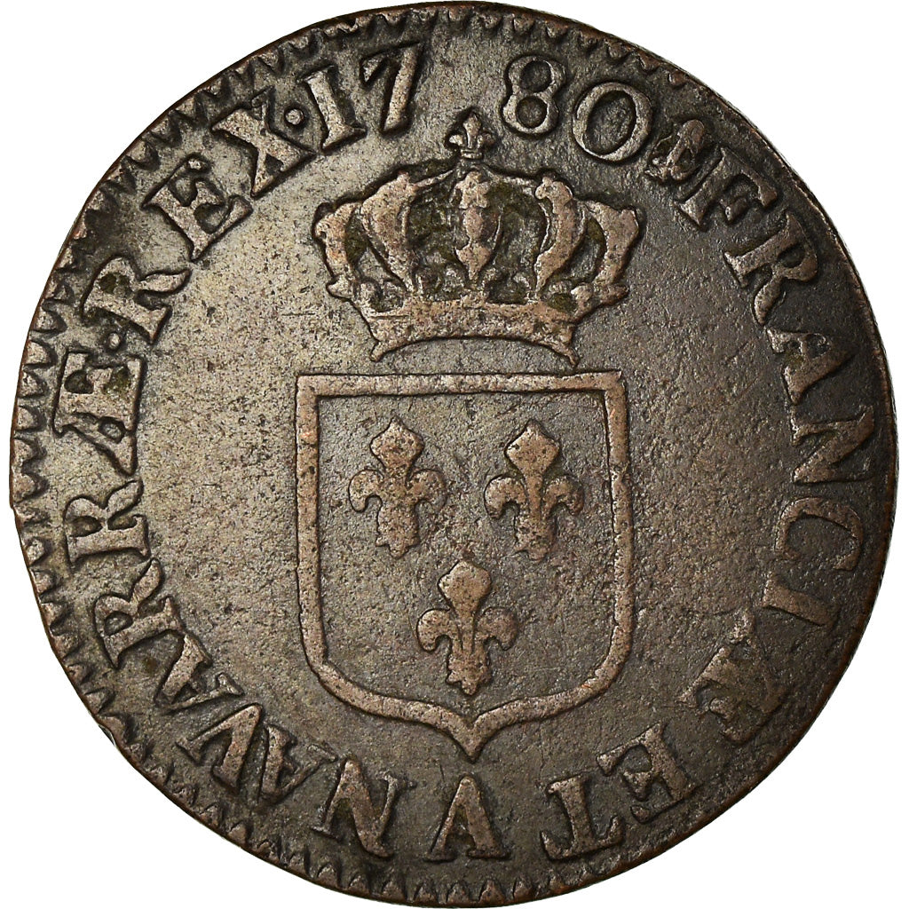 Munten, Frankrijk, Louis XVI, 1/2 Sol ou 1/2 sou, 1/2 Sol, 1780, Paris, Rare