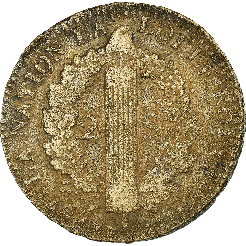 Monnaie, France, 2 Sols, 1793, Arras, TB+, Bronze, Gadoury:25