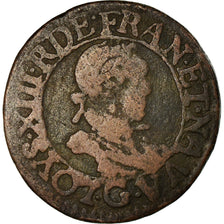 Coin, France, Louis XIII, Double Tournois, 1619, Poitiers, VF(20-25), Copper