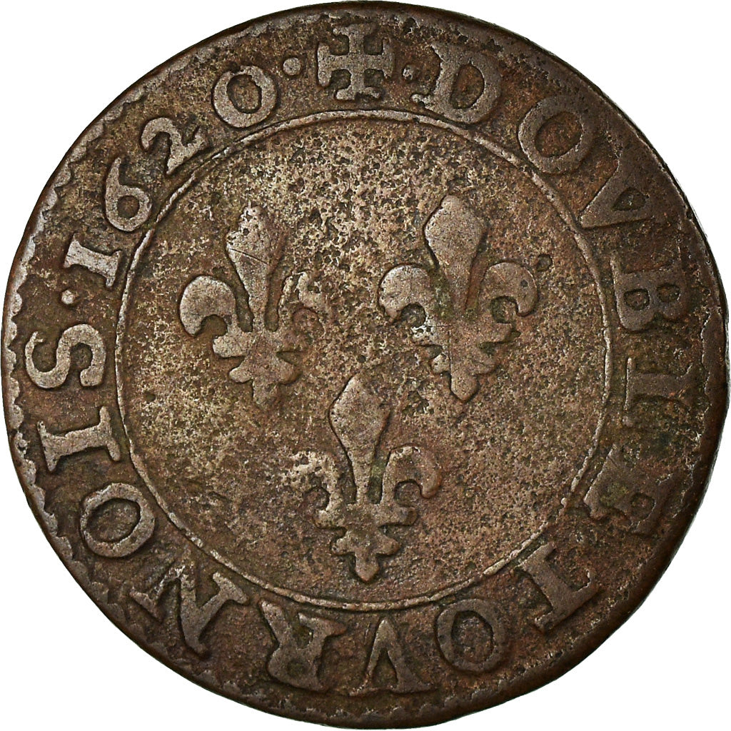 Moneta, Francia, Louis XIII, Double tournois, buste juvénile, Double Tournois