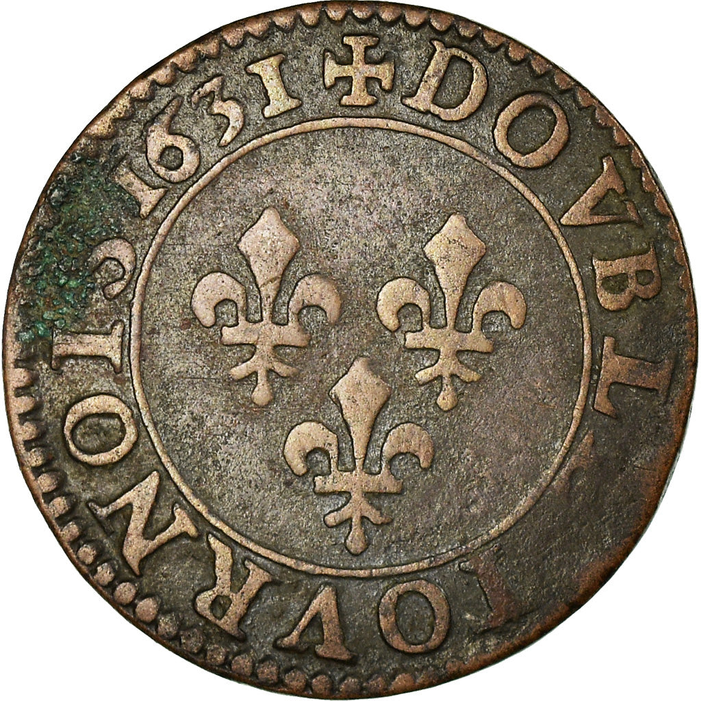 Moneta, Francia, Louis XIII, Double tournois, buste juvénile au col fraisé