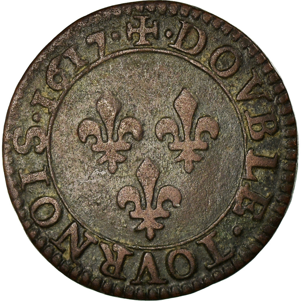 Monnaie, France, Louis XIII, Double tournois, buste enfantin, Double Tournois