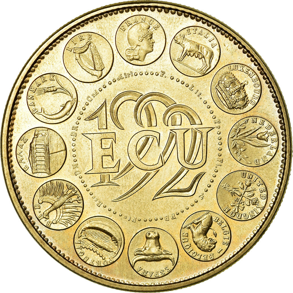 Francja, Medal, Ecu Europa, Marianne, 1992, Rodier, MS(64), Pokryty brązem