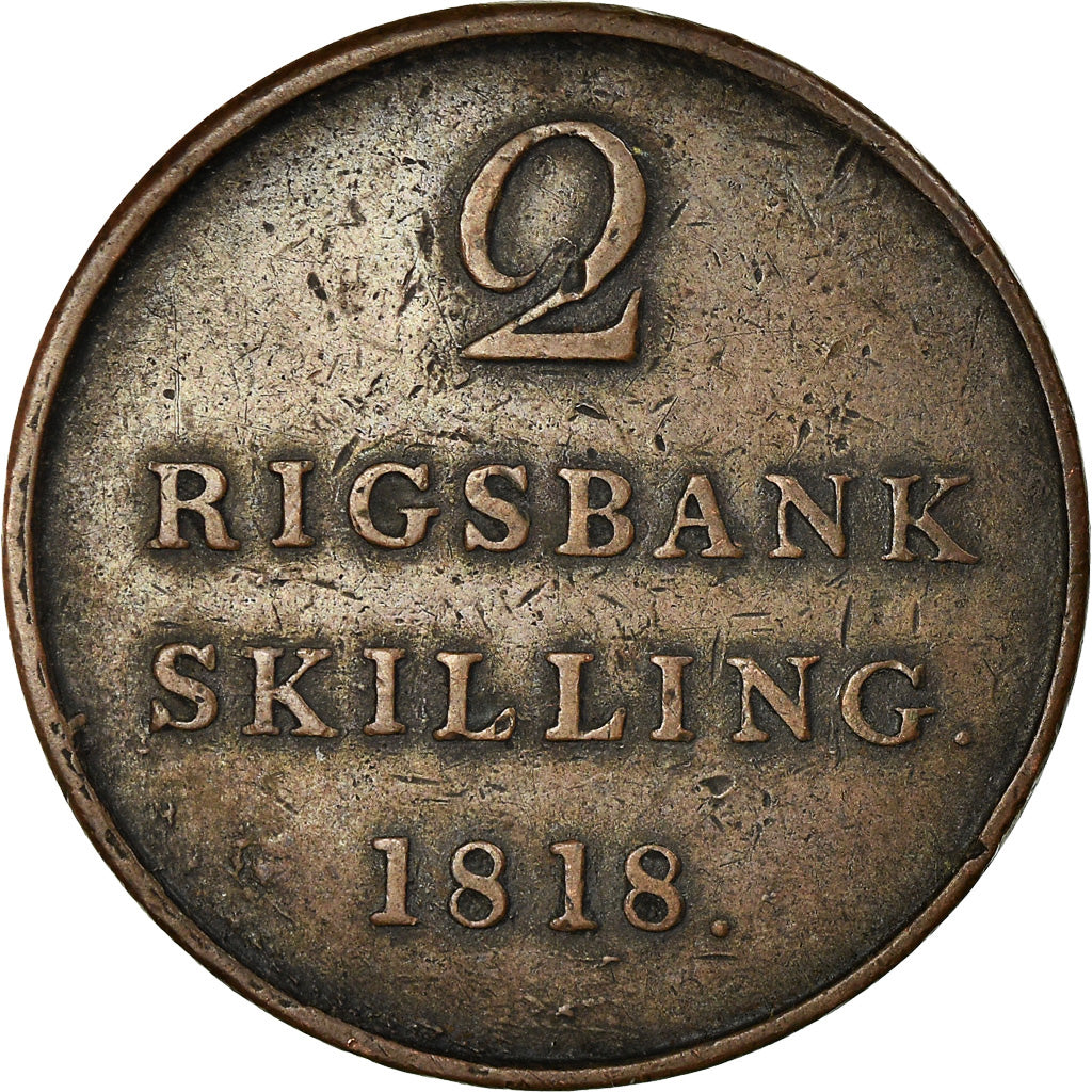 Coin, Denmark, Frederik VI, 2 Rigsbankskilling, 1818, EF(40-45), Copper, KM:689