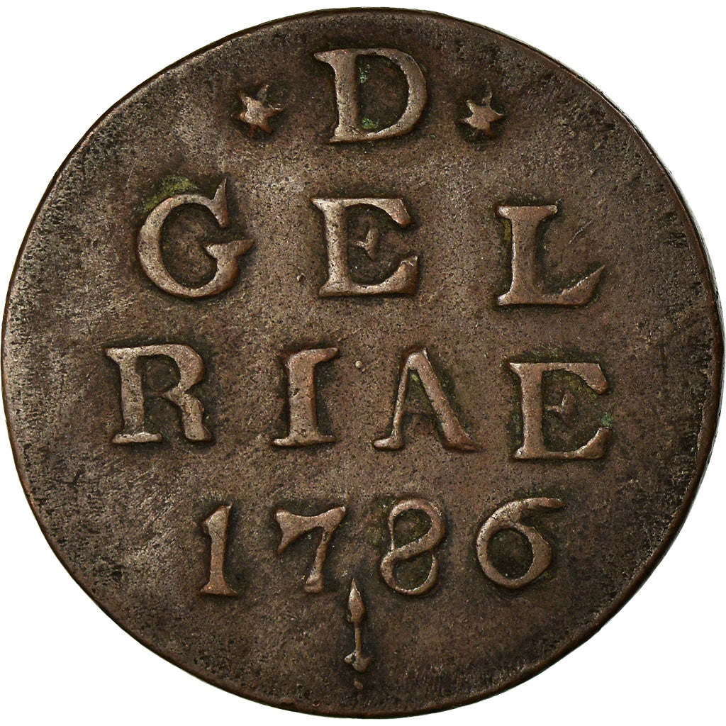 Coin, Netherlands, GELDERLAND, Duit, 1786, AU(50-53), Copper, KM:105