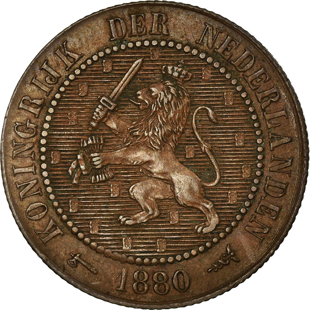Coin, Netherlands, William III, 2-1/2 Cent, 1880, AU(50-53), Bronze, KM:108.1