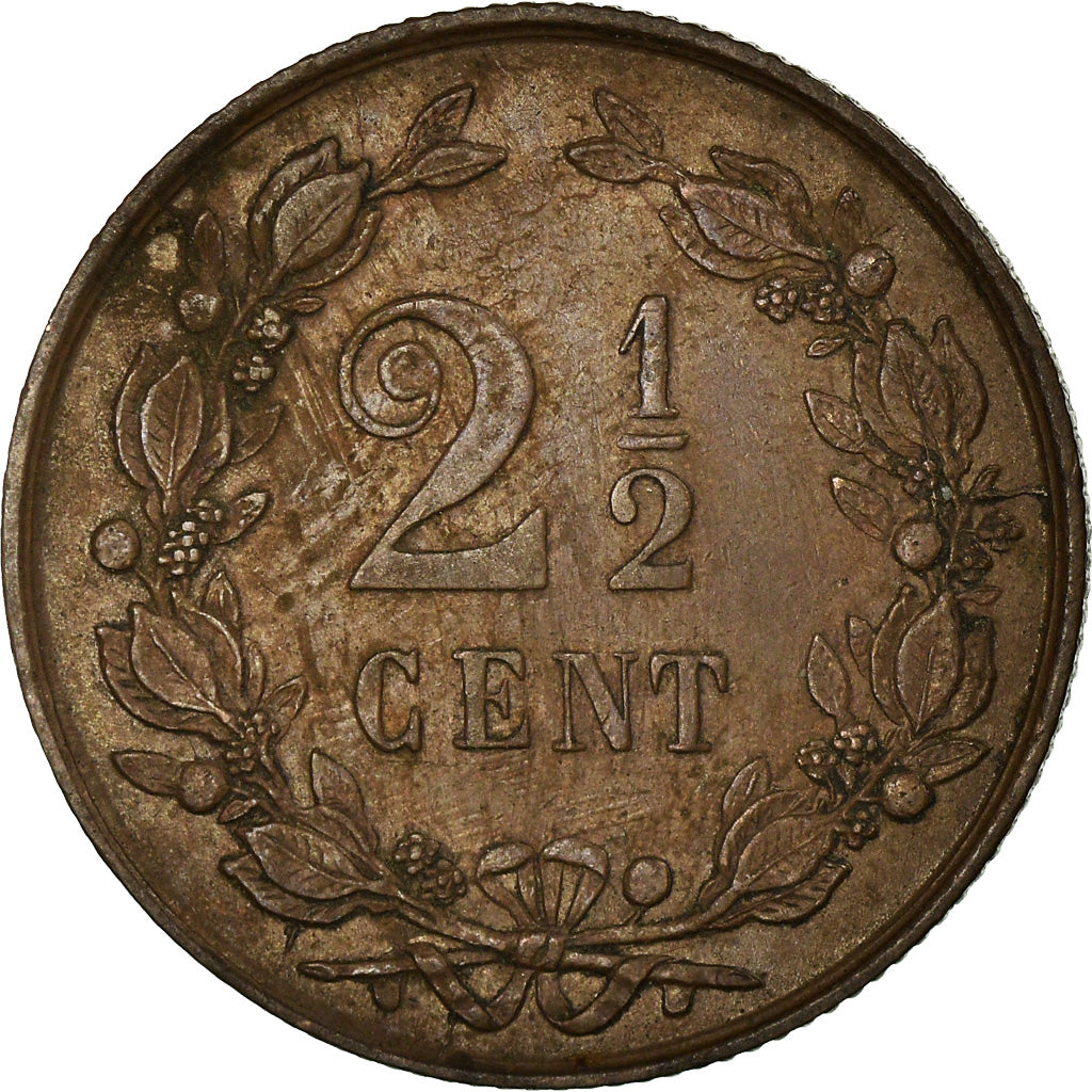 Coin, Netherlands, William III, 2-1/2 Cent, 1880, AU(50-53), Bronze, KM:108.1